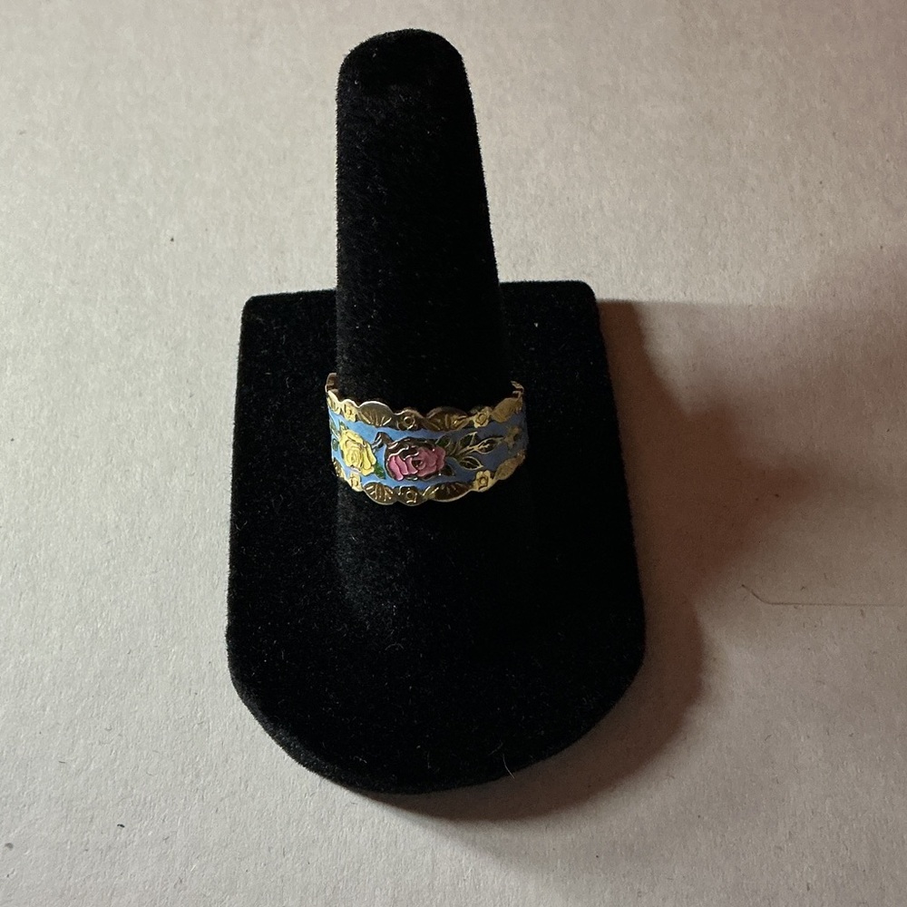 Floral Enamel Gold Band Ring
